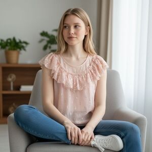 Rebecca Taylor Metallic Fille Coupe Ruffle Silk Top, Pink/Gold, Size 0